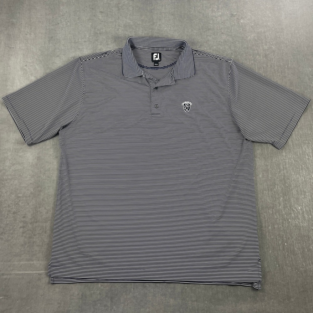 FootJoy Men XX-Large Navy Striped Polo Shirt Springfield Country‎ Club Logo